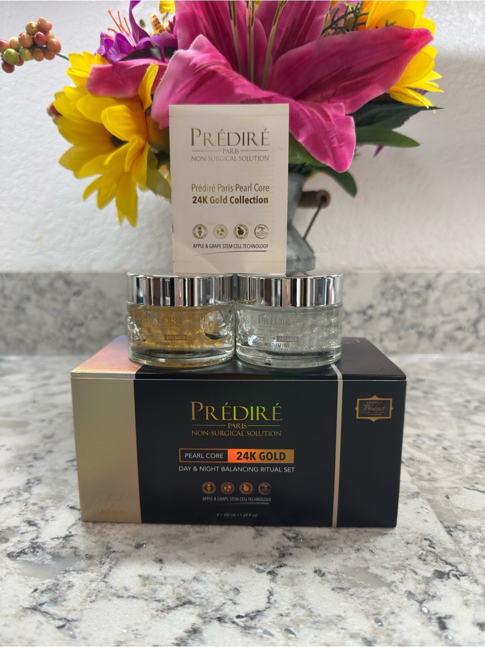 24K Gold Pearl Core Day & Night Balancing Skin Set, Vitamin C & Multi Peptide.